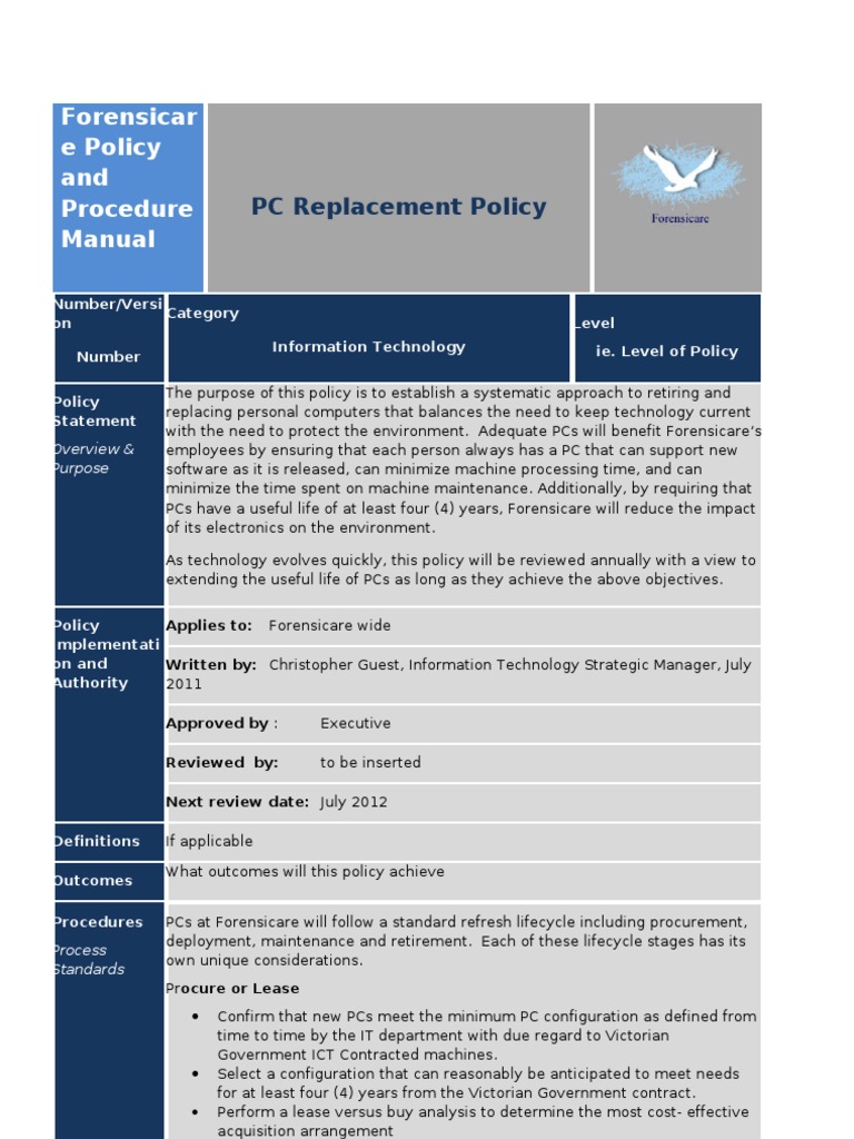 PC Replacement Policy Personal Computers Information Technology