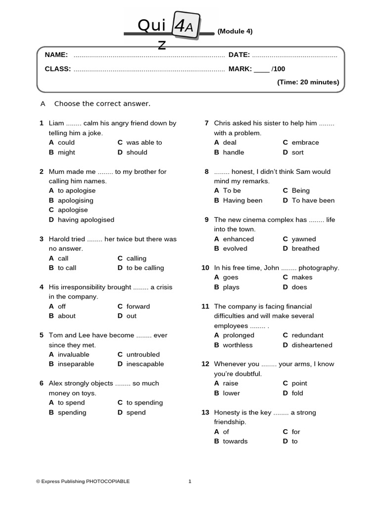 18 OnScreen B2plus Quiz 4A | PDF