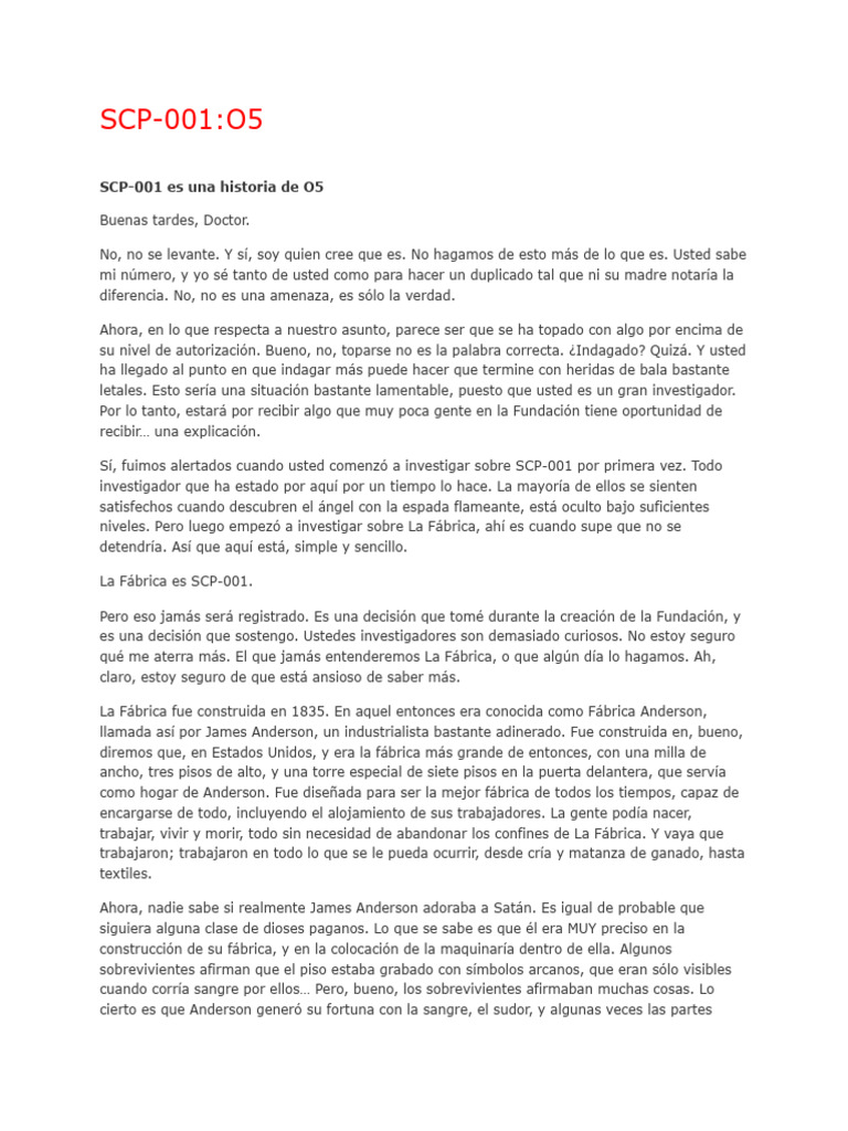 La Fábrica: Oscuros Secretos de SCP-001 | PDF