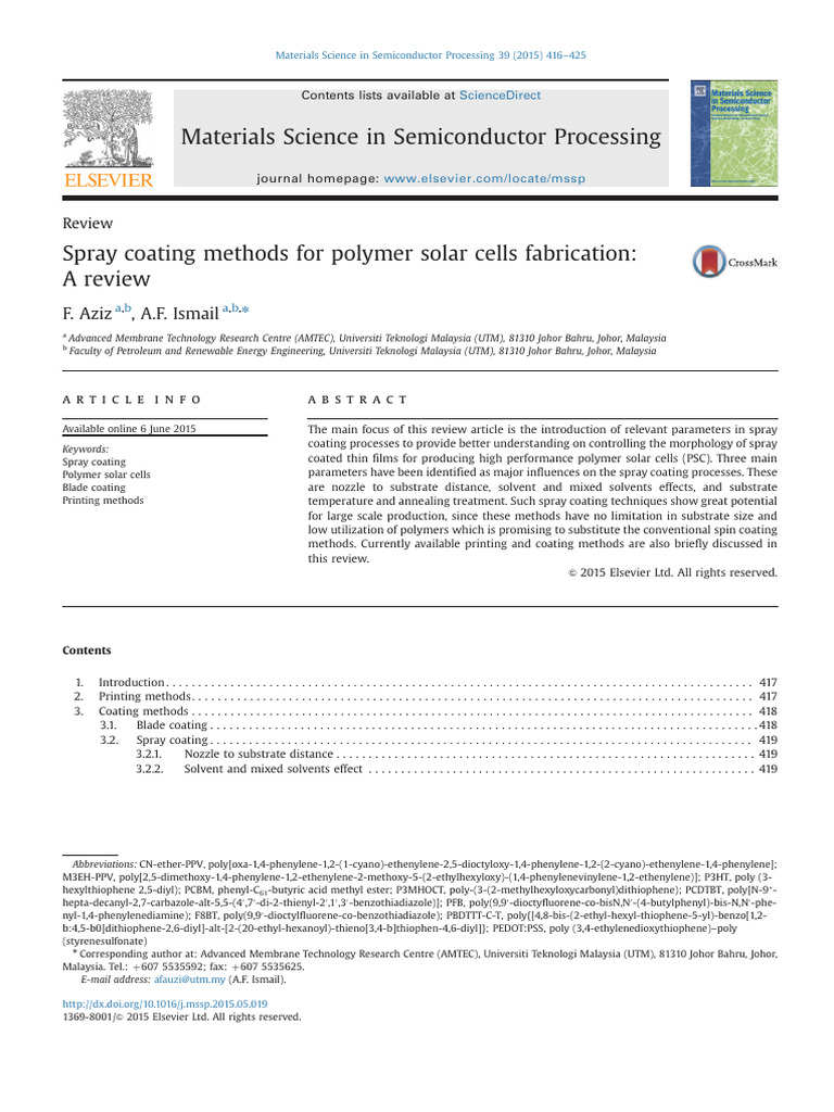 Spray Coating in Polymer Solar Cells | PDF | Thin Film | Evaporation