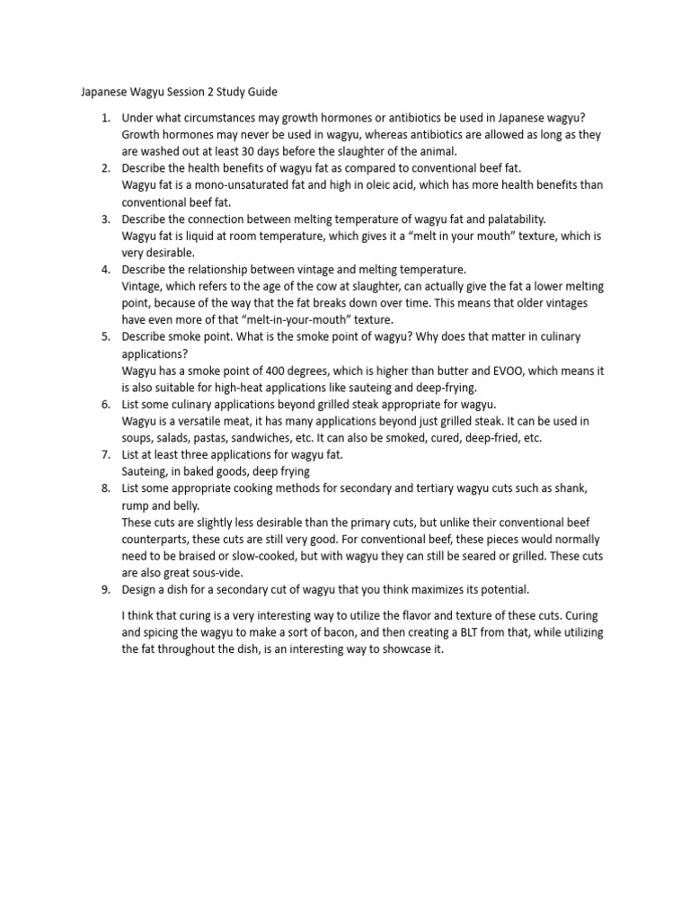 Japanese Wagyu Session 2 Study Guide | PDF | Beef | Grilling