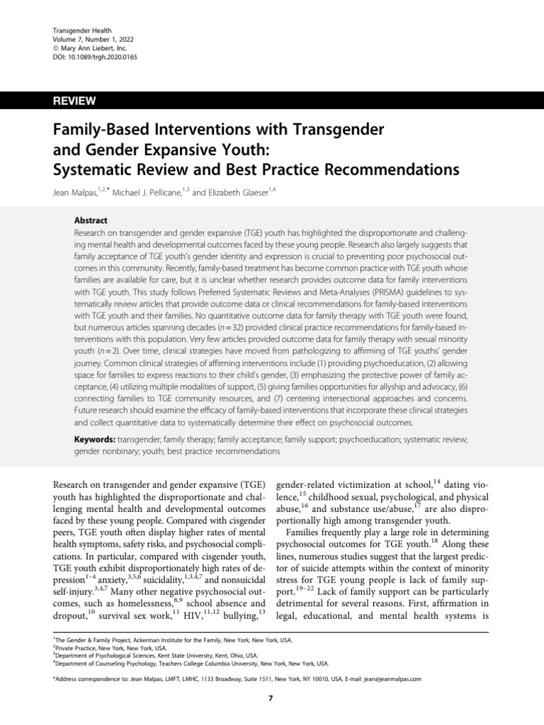 Family-Based Interventions With Transgender and Gender Expansive Youth ...