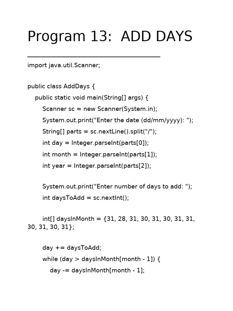 Java Program to Add Days to Date | PDF