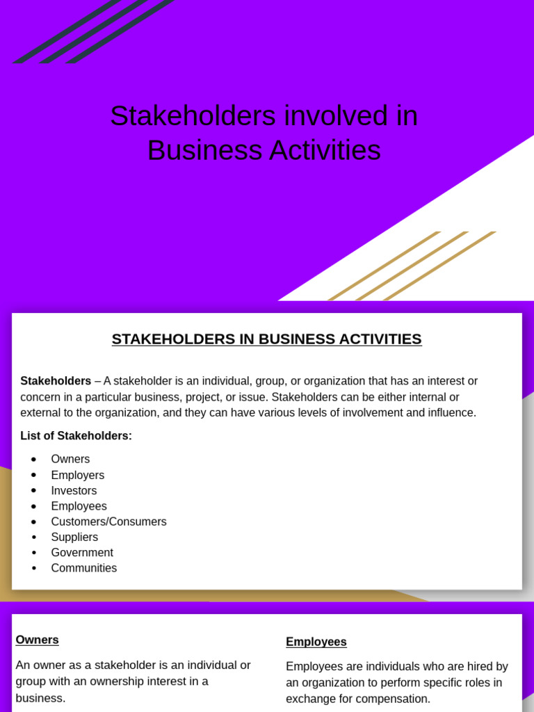 Key Stakeholders in Business Activities | PDF | Employment | Supply Chain
