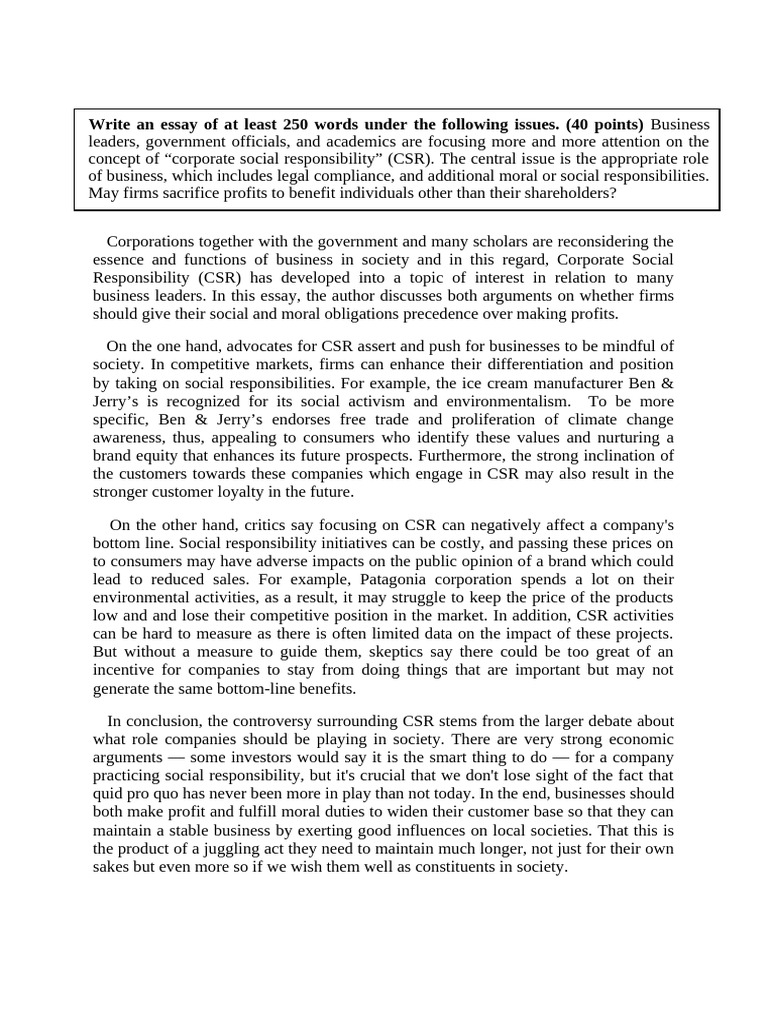 Corporate Social Responsibility Debate | PDF | Corporate Social ...