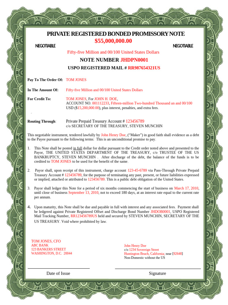 Private Bonded Promissory Note JHDPN0001 | PDF | Negotiable Instrument ...