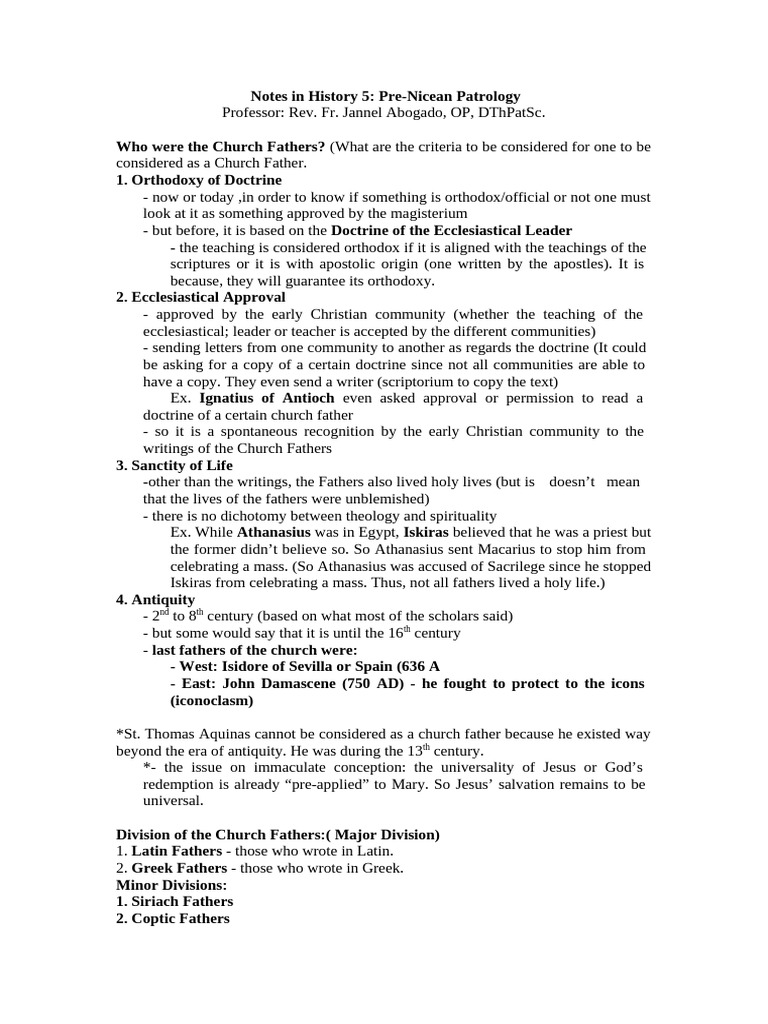 Notes in Patrology | PDF | Eucharist | Church Fathers