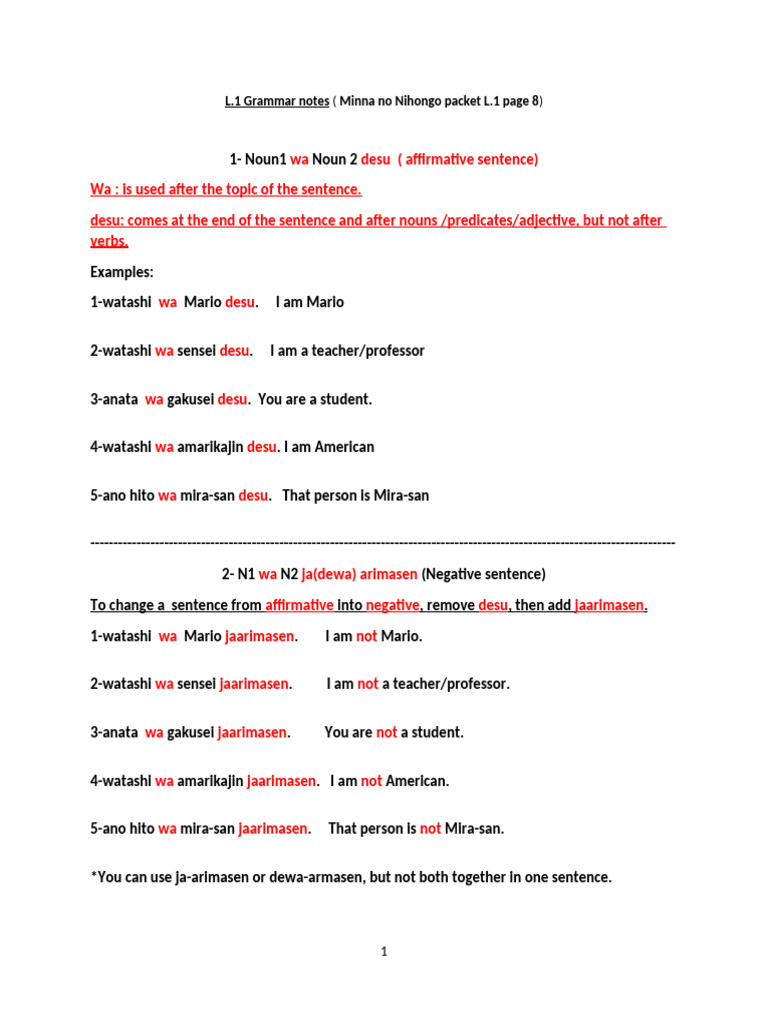 Lesson+1+Grammar+1+2+3+notes | PDF