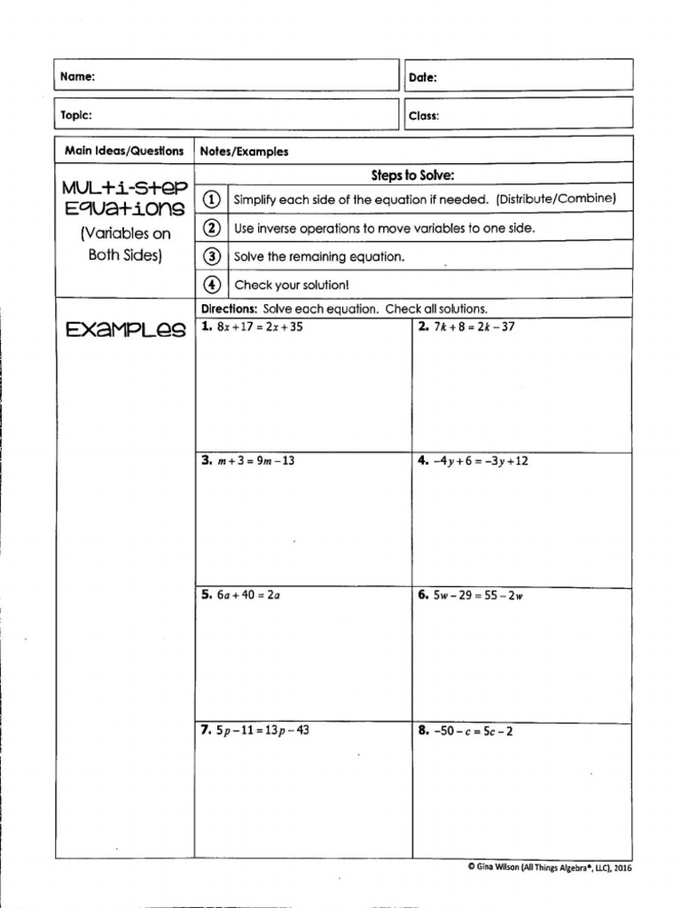 Section+1 3+Multi Step+Equations | PDF