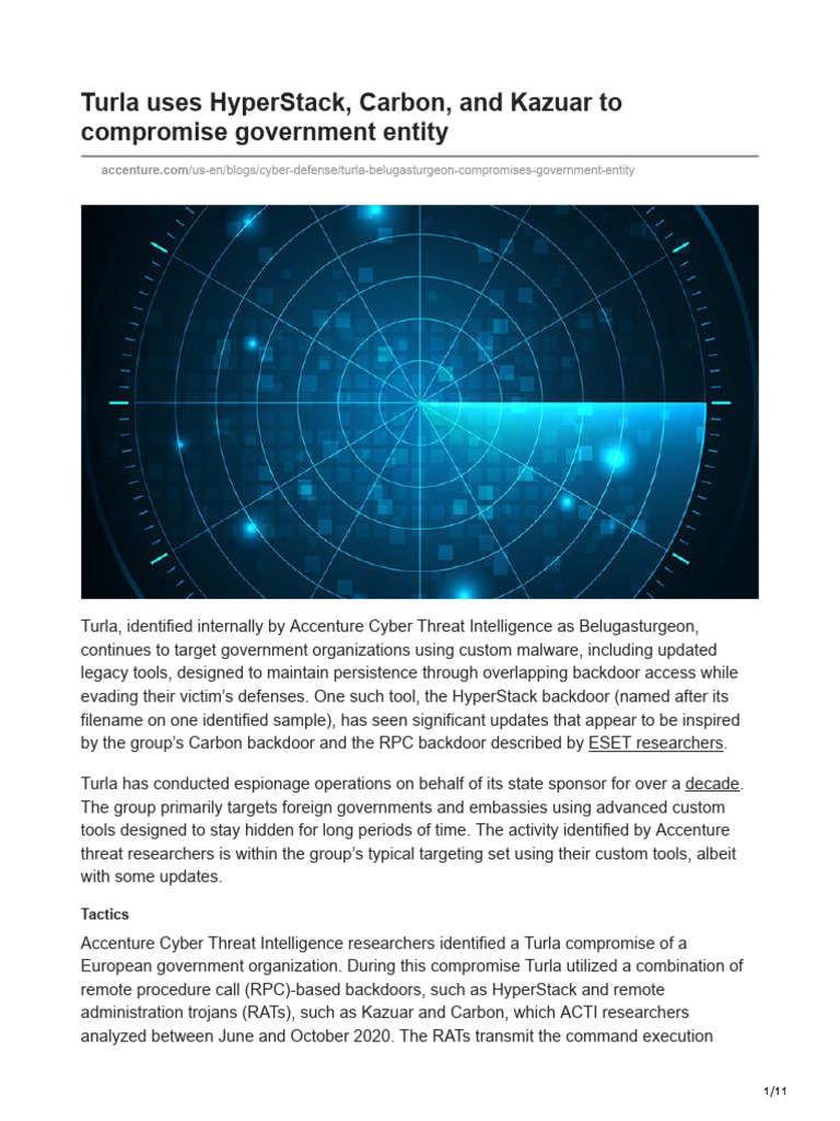 2020-10-28 - Turla Uses HyperStack, Carbon, and Kazuar To Compromise ...