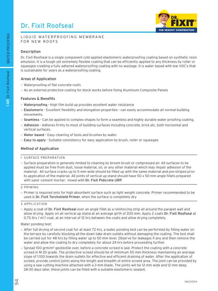 Dr. Fixit Roofseal Application Guide | PDF | Coating | Concrete