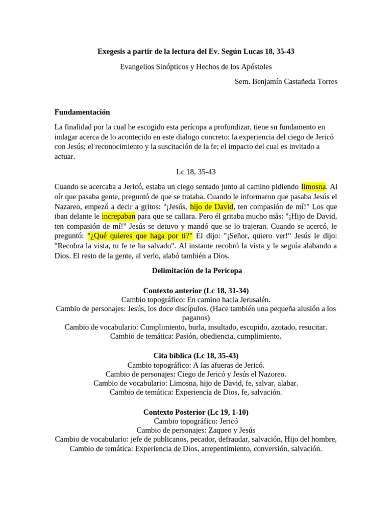 Reflexión sobre Lucas 18, 35-43 | PDF | Jesús | Contenido del Nuevo Testamento