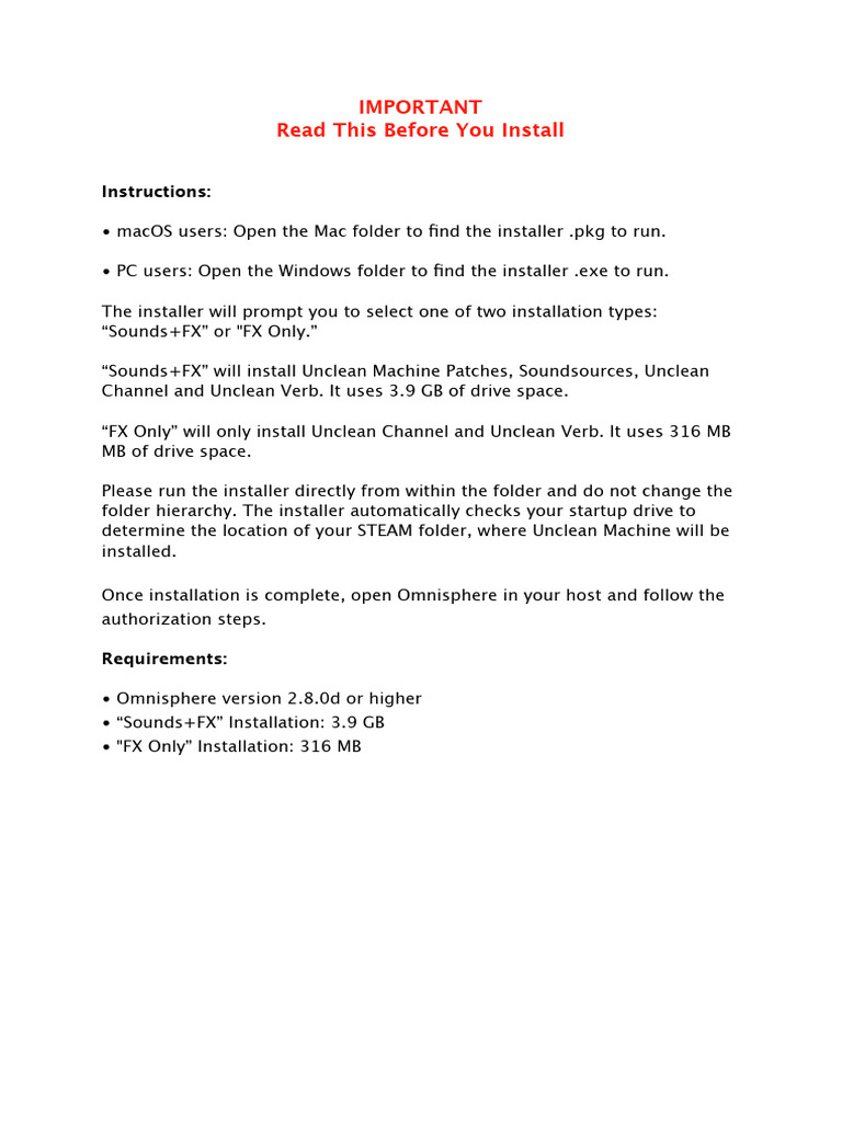 Unclean Machine Installation Guide | PDF