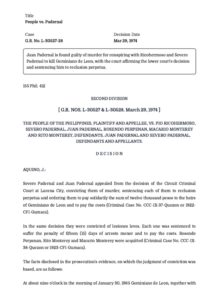 Padernal Murder Case Summary | PDF | Appeal | Common Carotid Artery