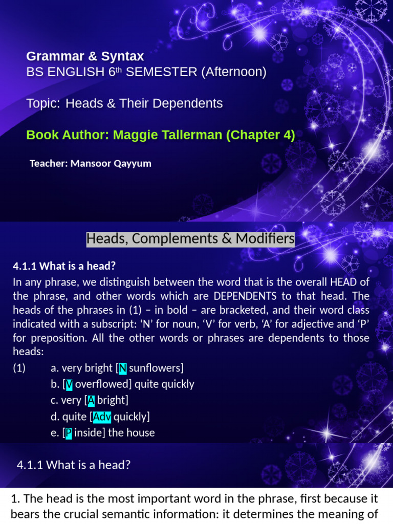 Understanding Heads in English Syntax | PDF | Syntax | Phrase