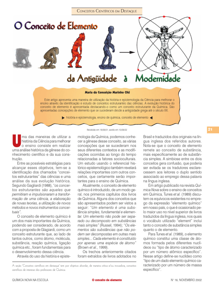 Evolução do Conceito de Elemento Químico | PDF | Química | Átomos