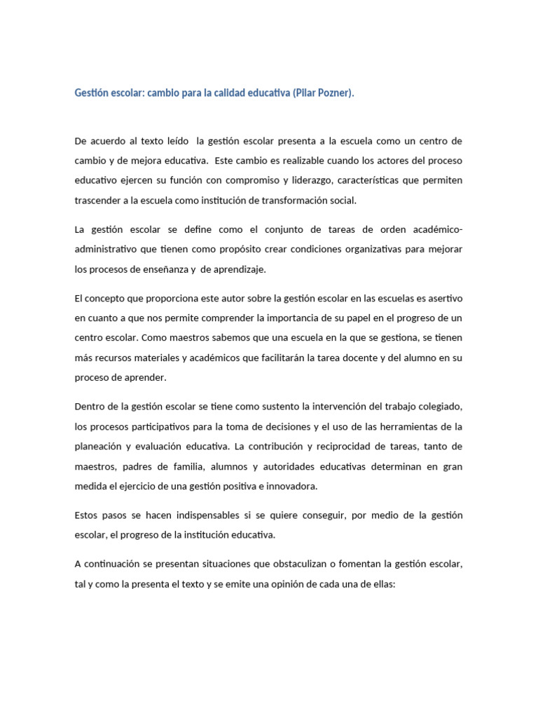 Gestión escolar para la calidad educativa | PDF | Escuelas | Evaluación