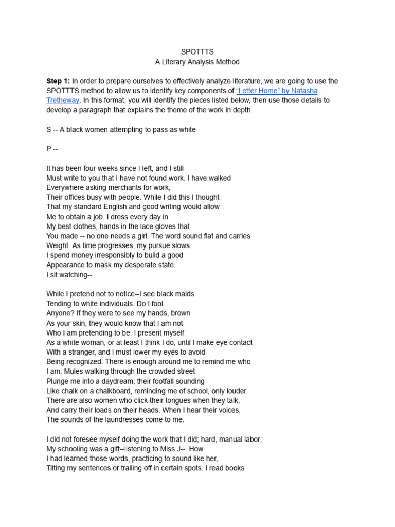 SPOTTTS Literary Analysis Method Guide | PDF | Narration | Poetry