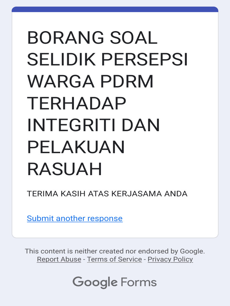 PDRM Integrity and Corruption Survey Form | PDF