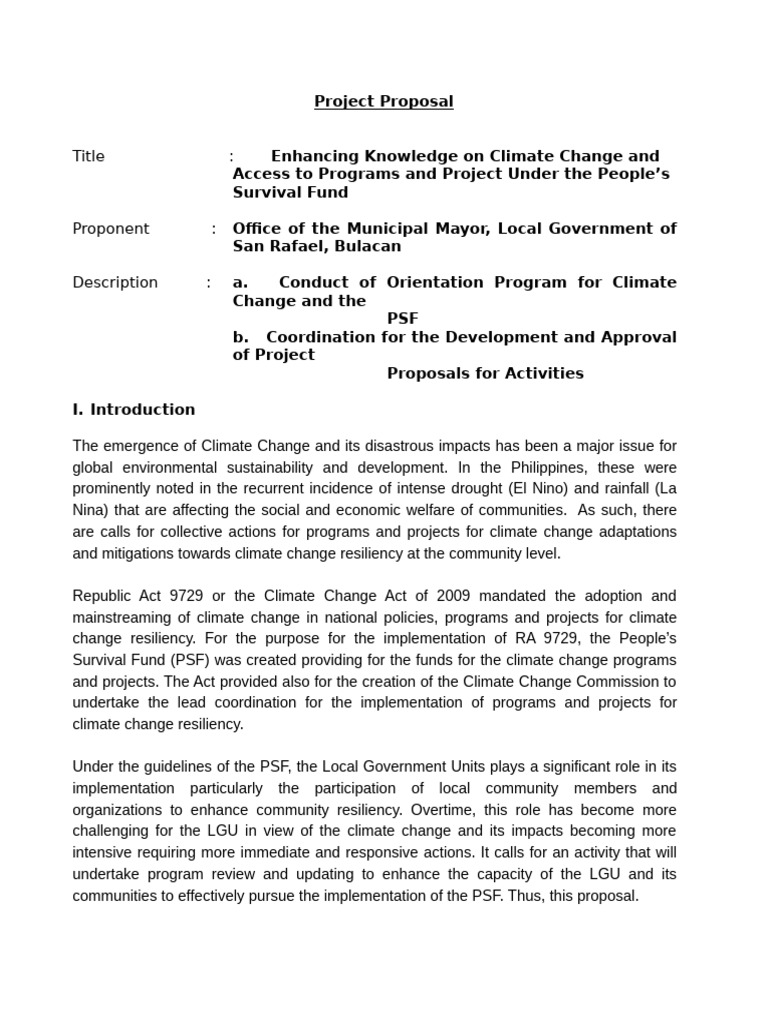 Climate Change Knowledge Enhancement Proposal | PDF | Natural ...