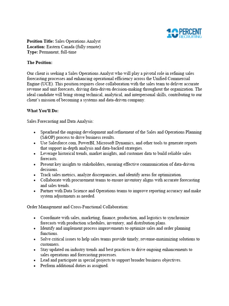 Sales Operations Analyst Role Overview | PDF