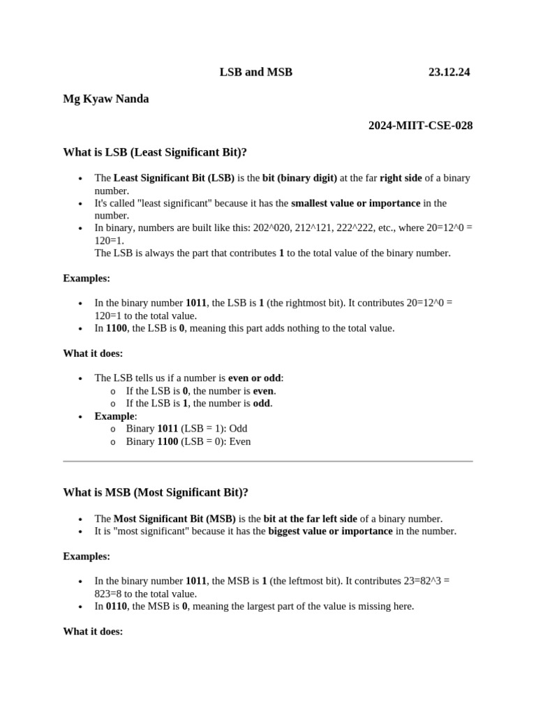 Understanding LSB and MSB in Binary | PDF | Computer Science ...