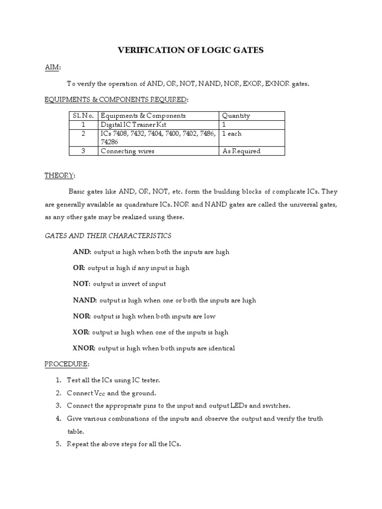Verification of Logic Gates | PDF | Technology & Engineering