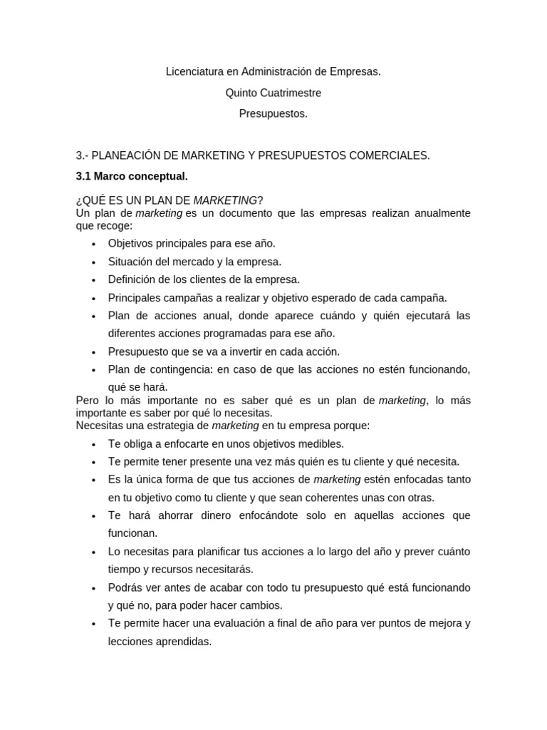 Plan de Marketing y Presupuestos 2023 | PDF | Marketing | Presupuesto