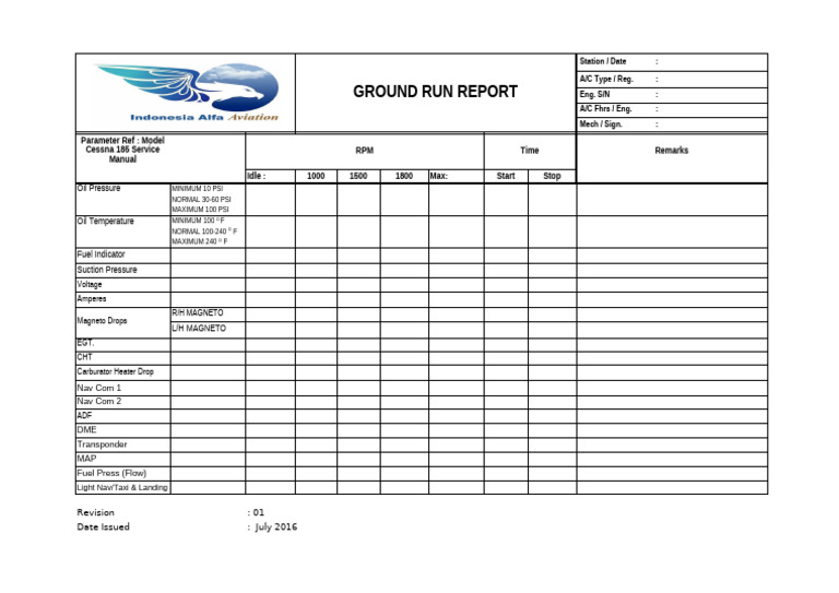 Form Ground Run CESSNA 185 | PDF