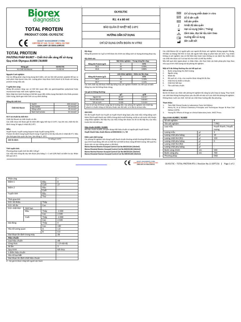 TOTAL PROTEIN - OLY0173C - Biorex - AV | PDF
