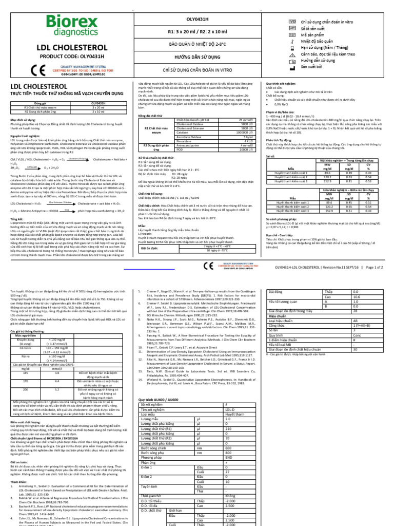 LDL Cholesterol - OLY0431H - Biorex - AV | PDF