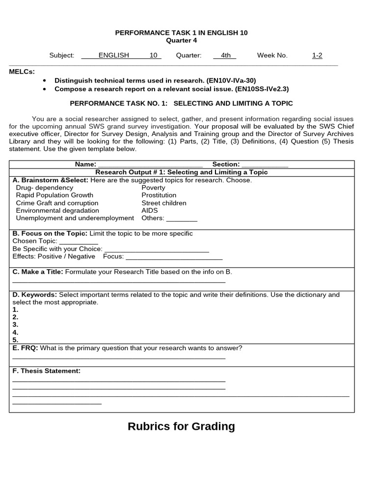 Selecting a Research Topic in English 10 | PDF
