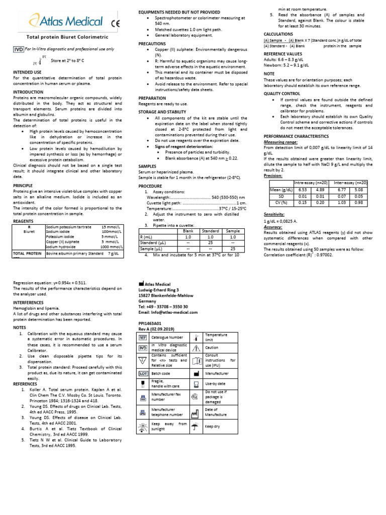 Total Protein Package Insert | PDF | Blood Plasma | Spectrophotometry