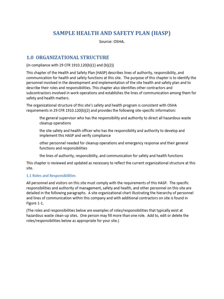 Health and Safety Plan Overview | PDF | Occupational Safety And Health ...
