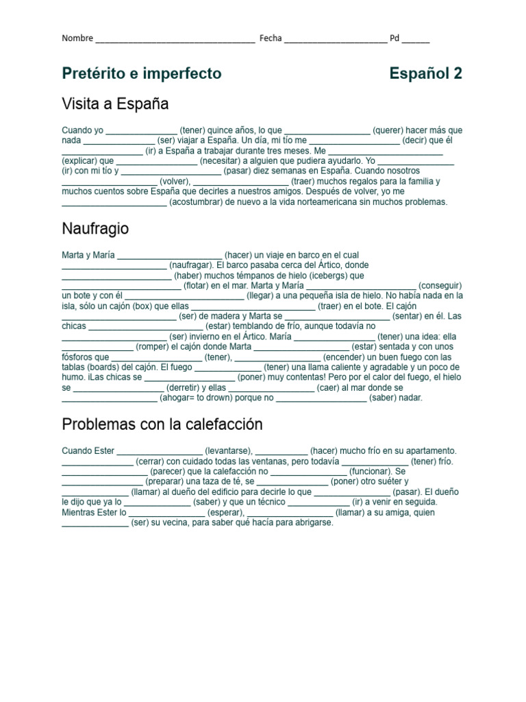 Ejercicios de pretérito e imperfecto en español | PDF | Auxiliar de vuelo