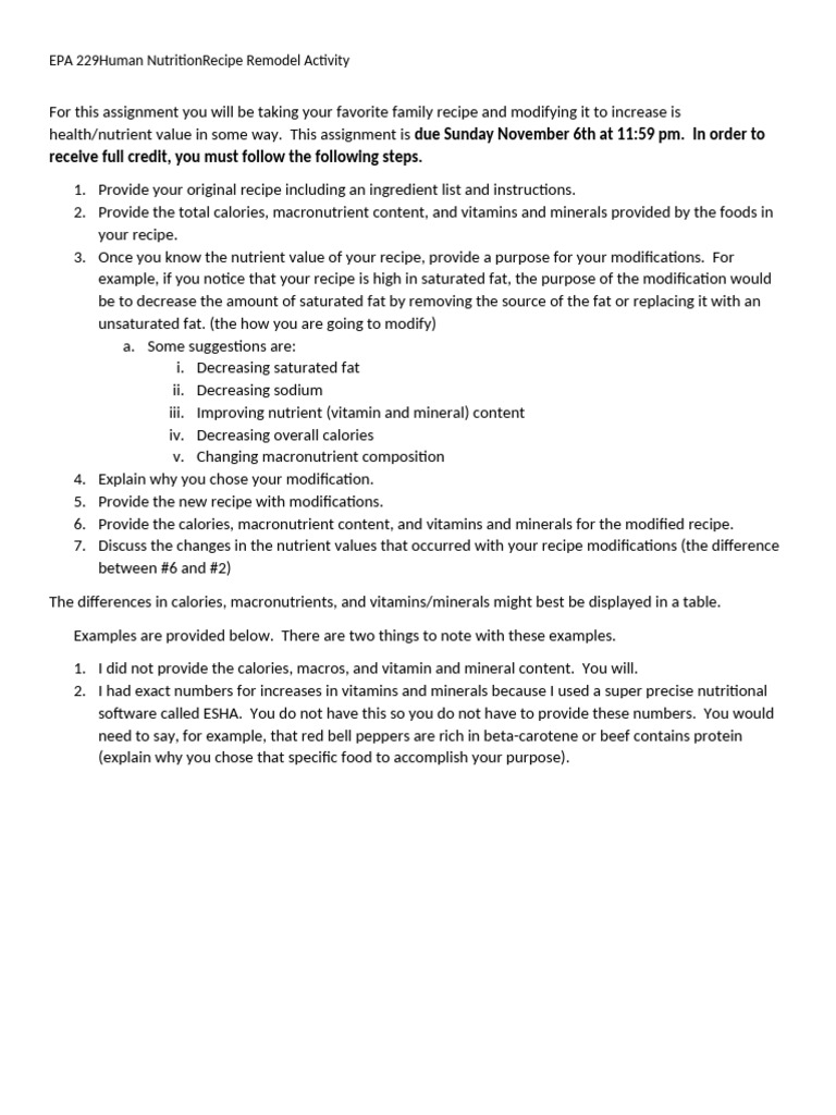 Recipe Remodel Activity | PDF | Nutrients | Fat
