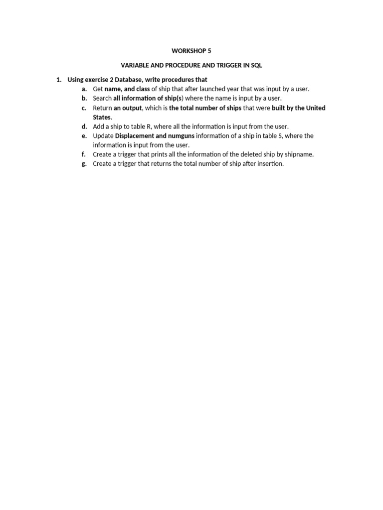 SQL Procedures and Triggers Workshop | PDF