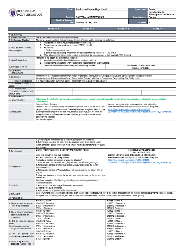 Grade 12 Philosophy Lesson Plan | PDF | Learning | Socrates