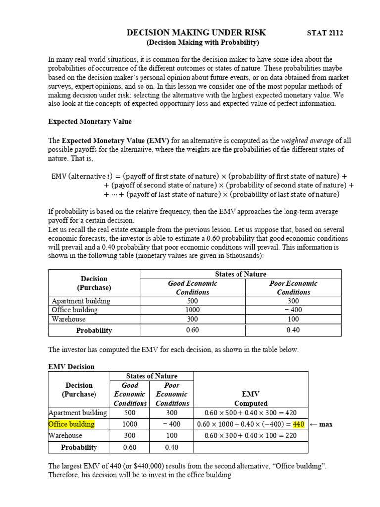 Decision Making with Probability Techniques | PDF | Risk | Decision Theory