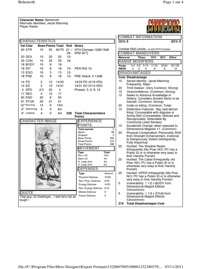 Behemoth Character Profile Overview | PDF
