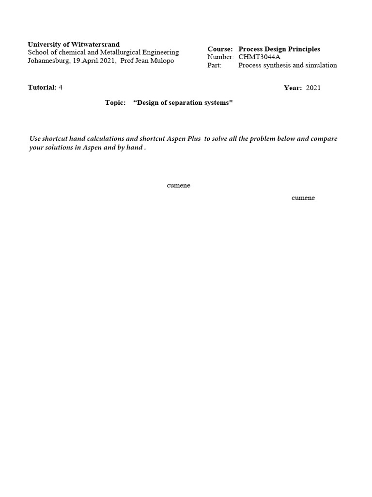 Aspen plus tutorial 4 2021 pdf