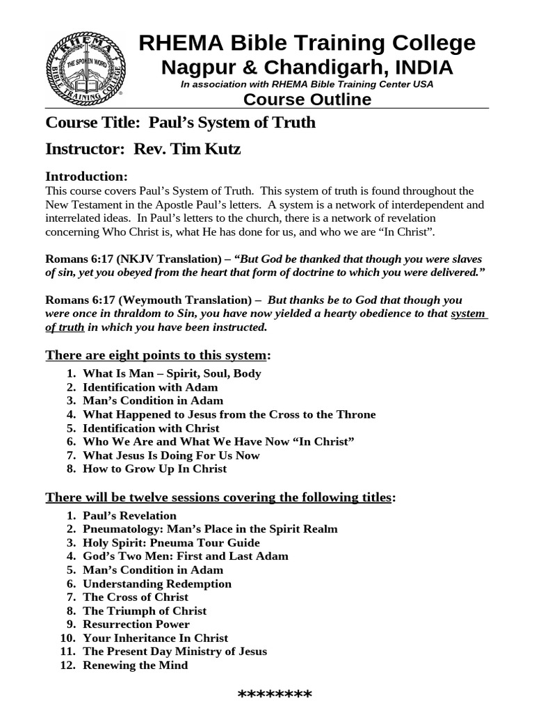 Paul's Truth System Course | PDF | Jesus | Paul The Apostle