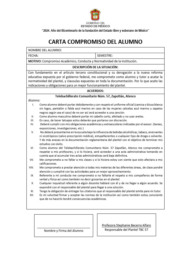 Carta Compromiso Alumno | PDF