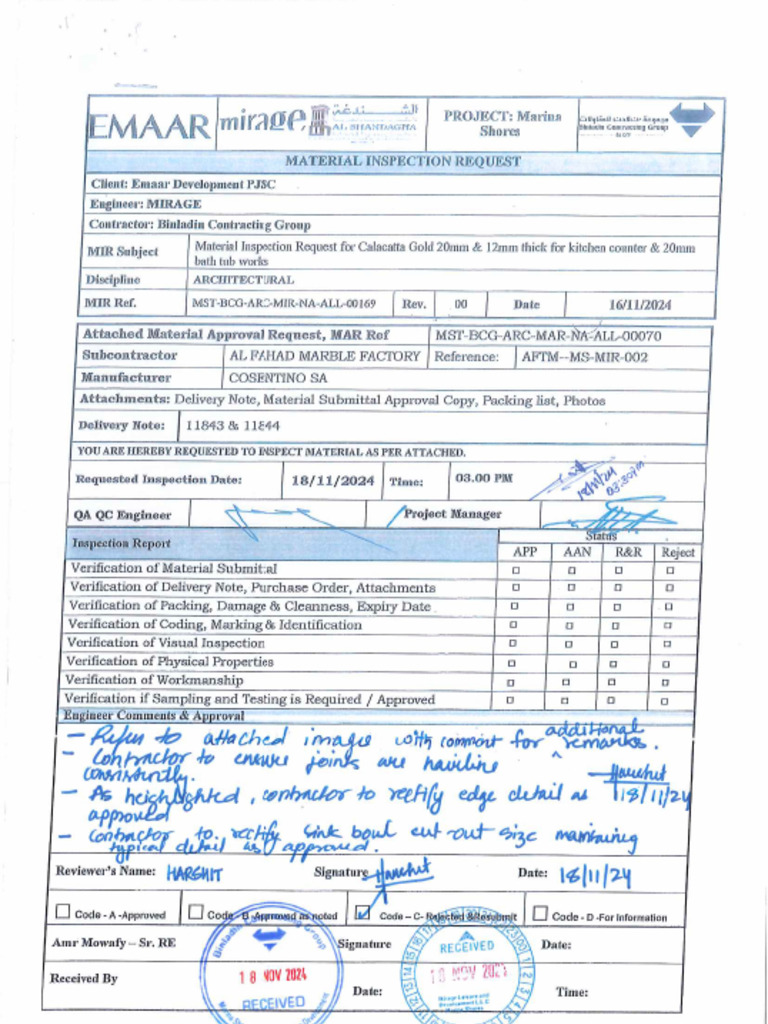 MST-BCG-ARC-MIR-NA-ALL-00169-Rev.00-Material Inspection Request For ...