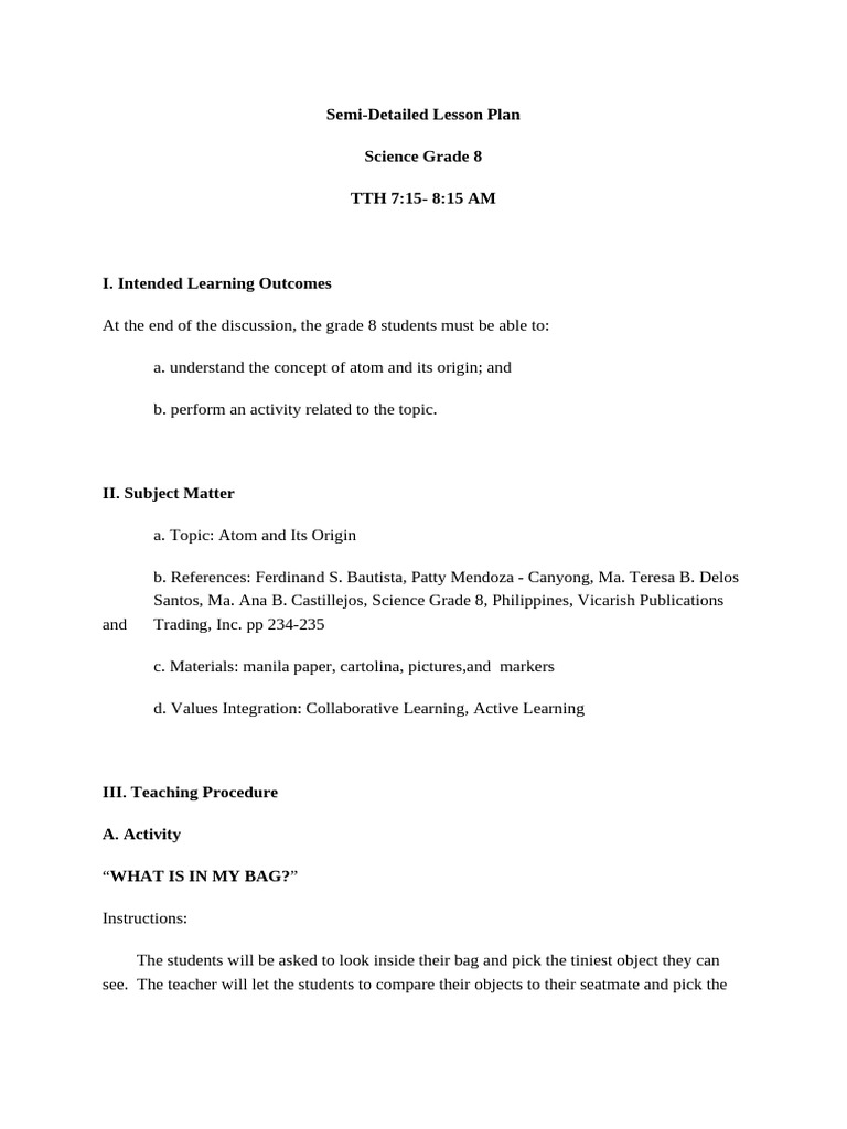 Grade 8 Science Lesson on Atoms | PDF | Science