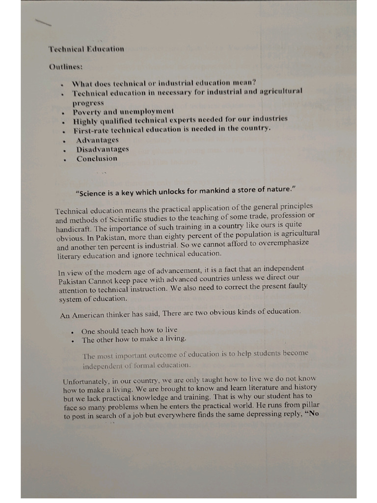 Technical Education Essay | PDF