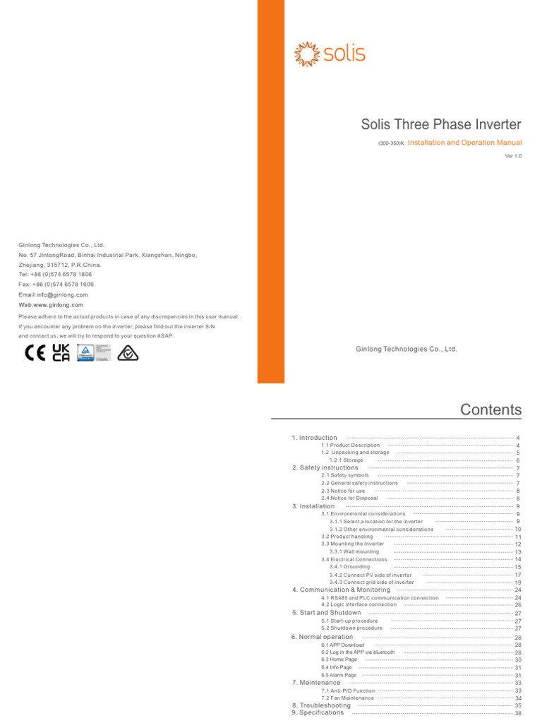 Solis 300-350k Inverter Manual | PDF | Electrical Connector | Power ...