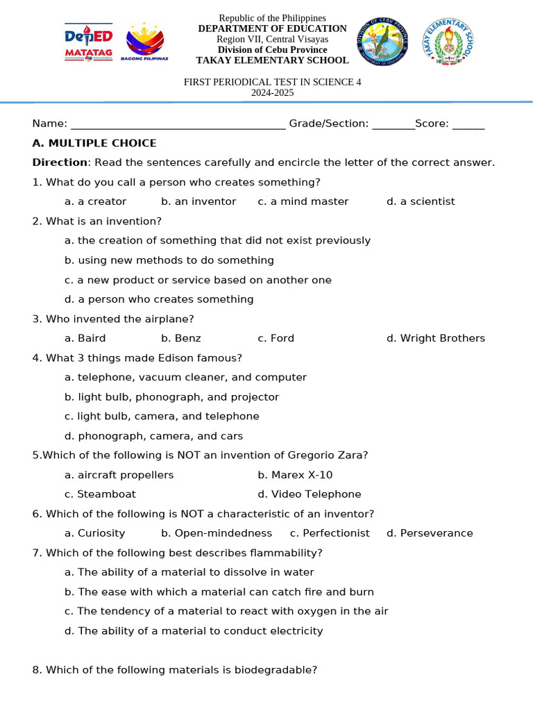 Science 4 Periodical Test 2024-2025 | PDF | Water | Waste