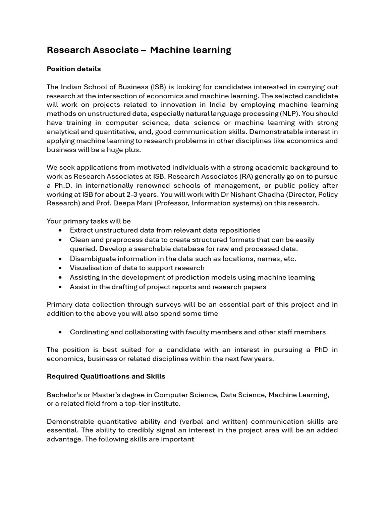 Research Associate in Machine Learning | PDF | Data | Machine Learning