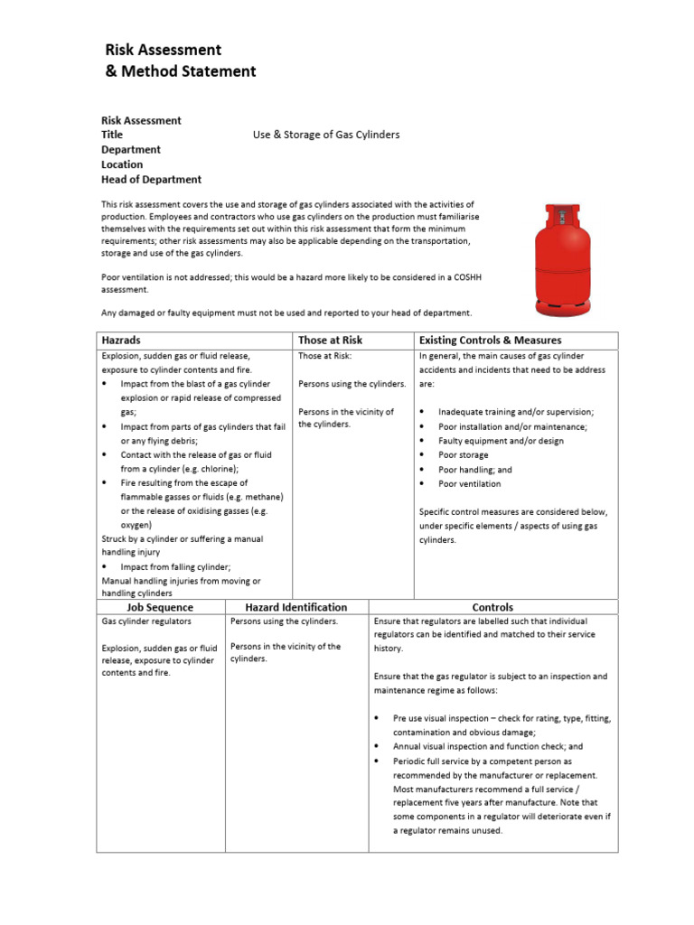 Gas Cylinder Risk Assessment Guide | PDF